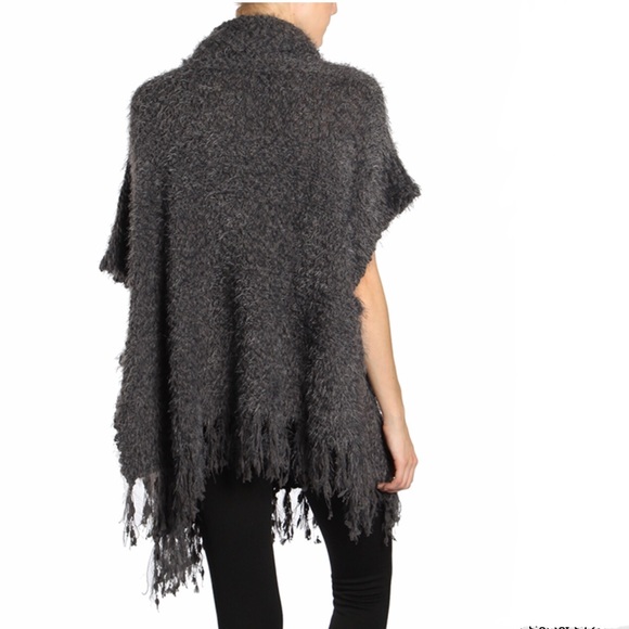 ❌SOLD❌A’reve grey fringe cowl neck sweater poncho Anthro - Picture 5 of 8